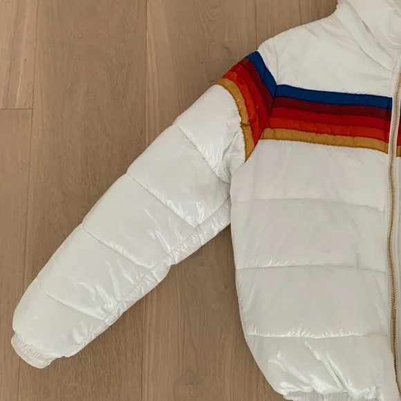 AVIATOR NATION 5 STRIPE LUXE APRES PUFFER JACKET - GLOSSY WHITE - Picture 5 of 8